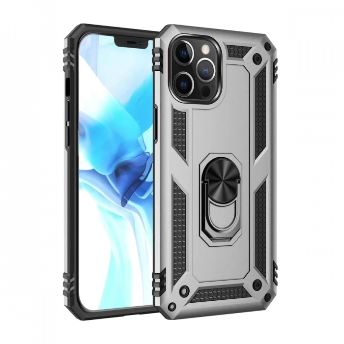 Apple iPhone 12 Pro Max Kılıf Sofya Yüzüklü Silikon Kapak - Gümüş