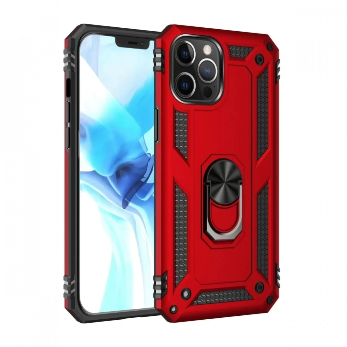 Apple iPhone 12 Pro Max Kılıf Sofya Yüzüklü Silikon Kapak - Kırmızı