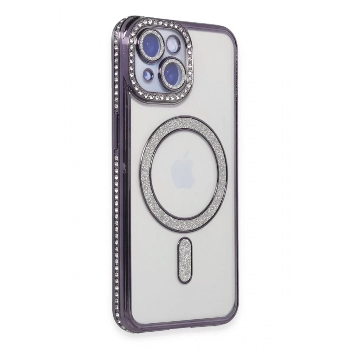 Apple iPhone 13 Kılıf Joke Simli Magneticsafe Kılıf - Derin Mor