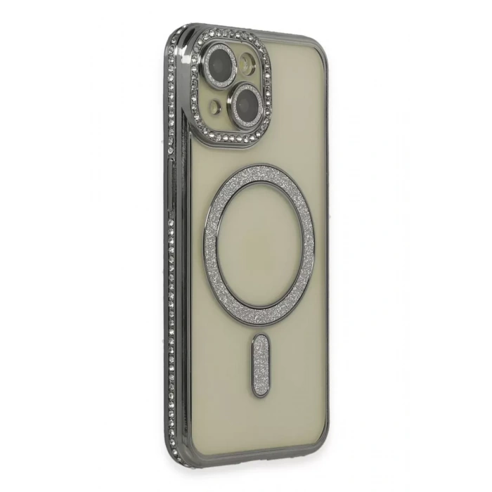 Apple iPhone 13 Kılıf Joke Simli Magneticsafe Kılıf - Gri