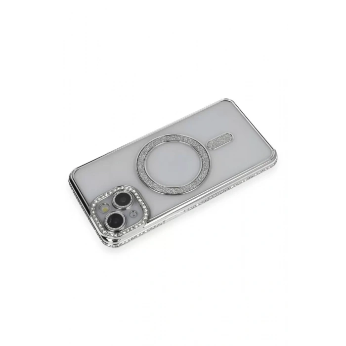 Apple iPhone 13 Kılıf Joke Simli Magneticsafe Kılıf - Gümüş