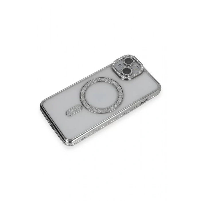 Apple iPhone 13 Kılıf Joke Simli Magneticsafe Kılıf - Gümüş