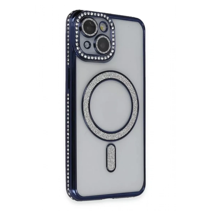 Apple iPhone 13 Kılıf Joke Simli Magneticsafe Kılıf - Lacivert