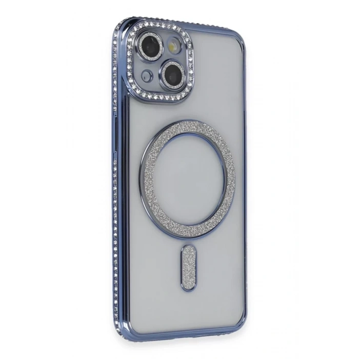 Apple iPhone 13 Kılıf Joke Simli Magneticsafe Kılıf - Mavi