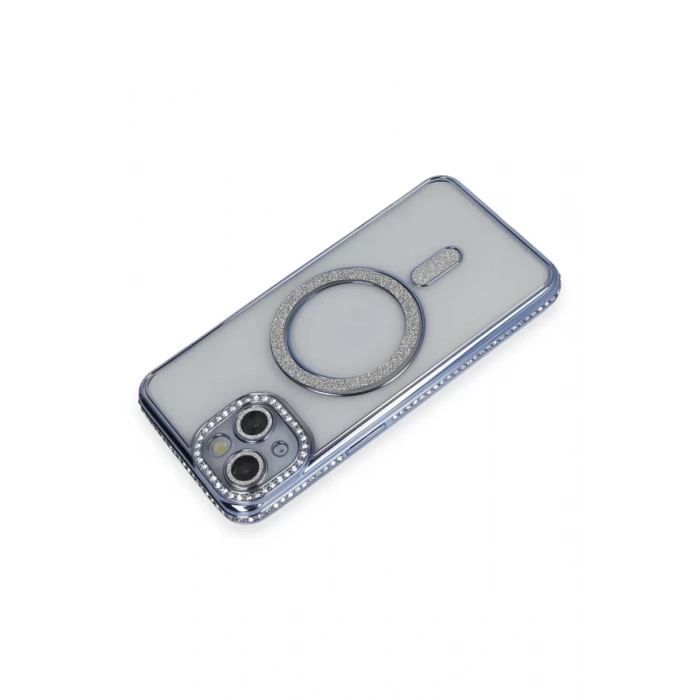 Apple iPhone 13 Kılıf Joke Simli Magneticsafe Kılıf - Mavi
