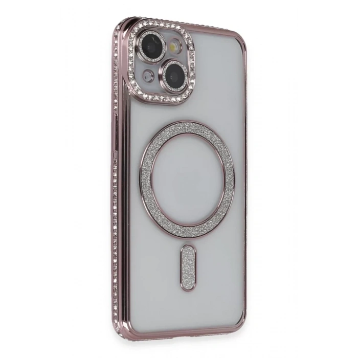 Apple iPhone 13 Kılıf Joke Simli Magneticsafe Kılıf - Pembe
