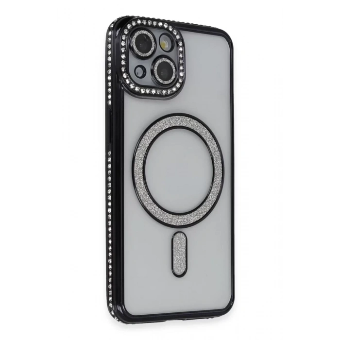 Apple iPhone 13 Kılıf Joke Simli Magneticsafe Kılıf - Siyah