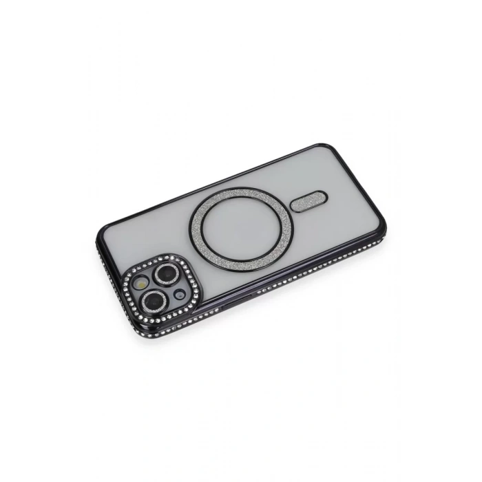 Apple iPhone 13 Kılıf Joke Simli Magneticsafe Kılıf - Siyah