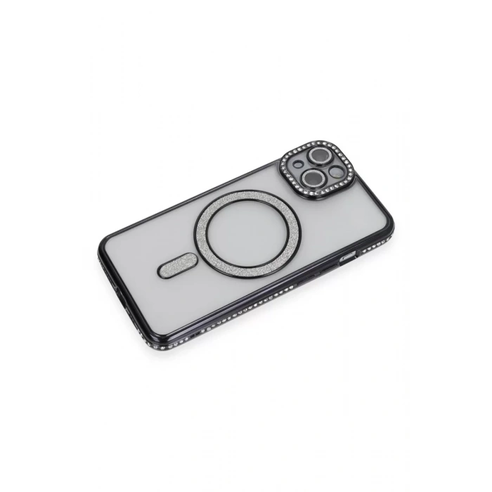 Apple iPhone 13 Kılıf Joke Simli Magneticsafe Kılıf - Siyah