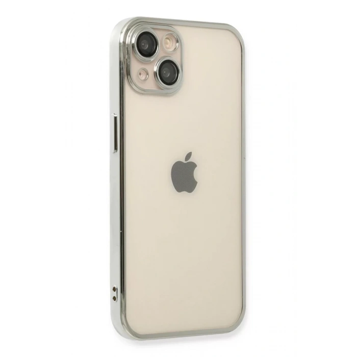 Apple iPhone 13 Kılıf Lensli Silikon - Gümüş