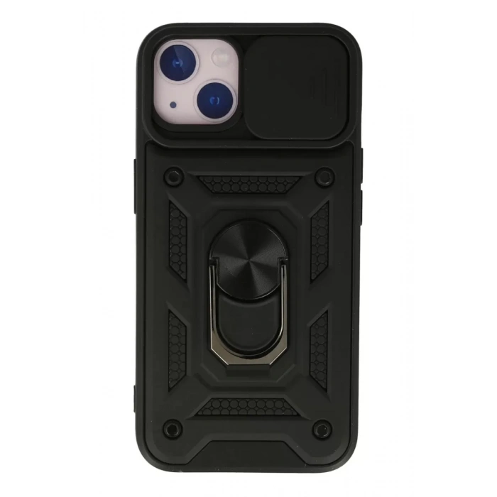 Apple iPhone 13 Kılıf Pars Lens Yüzüklü Silikon - Siyah