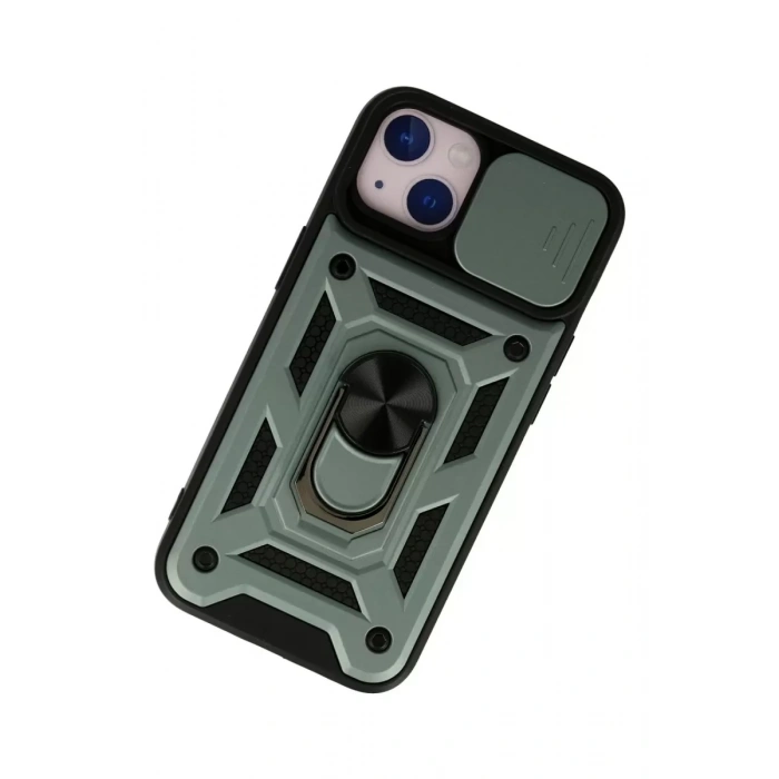 Apple iPhone 13 Kılıf Pars Lens Yüzüklü Silikon - Yeşil
