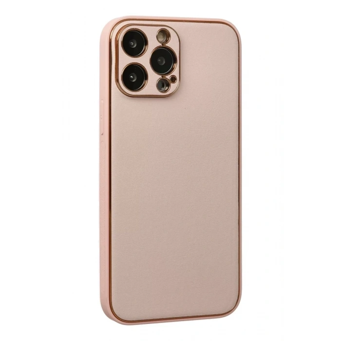 Apple iPhone 13 Pro Kılıf Coco Deri Silikon Kapak - Pudra
