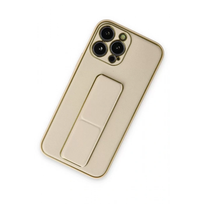 Apple iPhone 13 Pro Kılıf Coco Deri Standlı Kapak - Gold