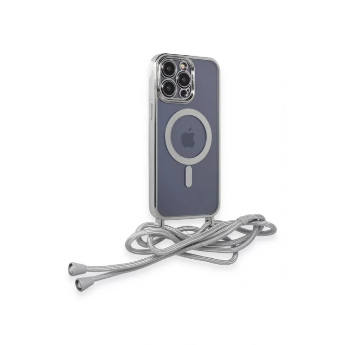 Apple iPhone 13 Pro Kılıf Divo Lazer Askılı Magsafe Kapak - Gümüş