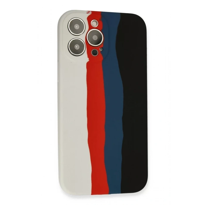 Apple iPhone 13 Pro Kılıf Ebruli Lansman Silikon - Beyaz-Siyah