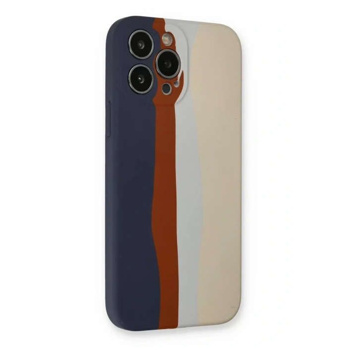 Apple iPhone 13 Pro Kılıf Ebruli Lansman Silikon - Lacivert-Krem
