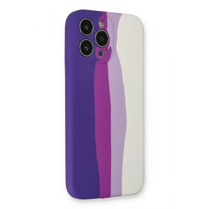 Apple iPhone 13 Pro Kılıf Ebruli Lansman Silikon - Mor-Beyaz