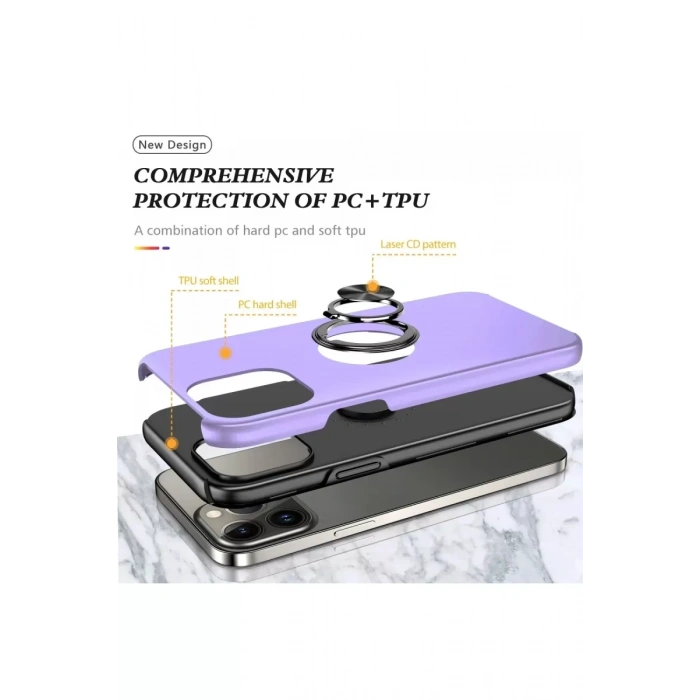 Apple iPhone 13 Pro Kılıf Elit Yüzüklü Kapak - Mor