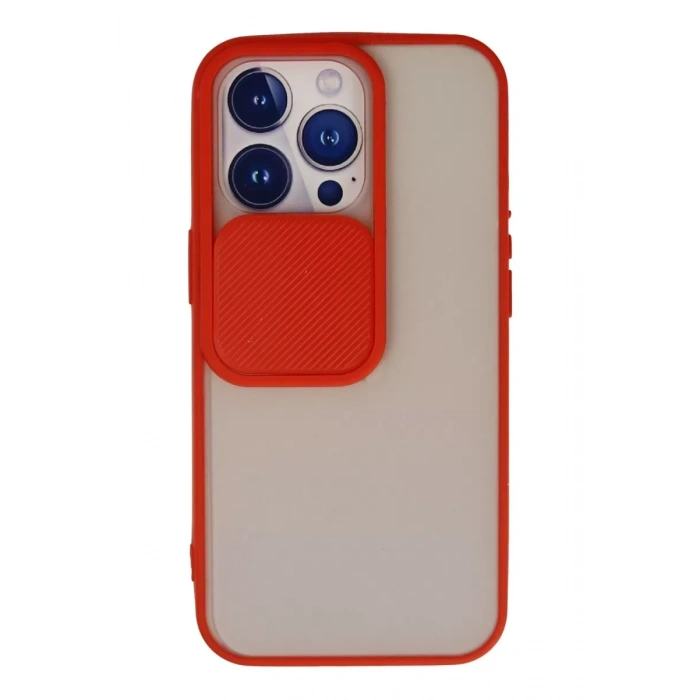 Apple iPhone 13 Pro Kılıf Palm Buzlu Kamera Sürgülü Silikon - Kırmızı