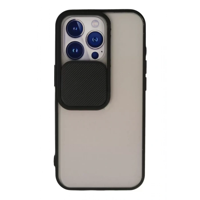 Apple iPhone 13 Pro Kılıf Palm Buzlu Kamera Sürgülü Silikon - Siyah