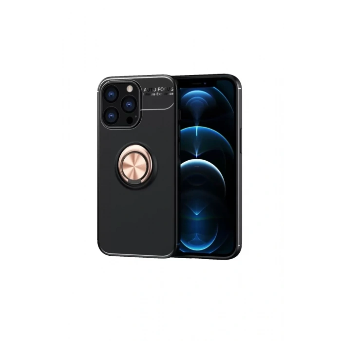 Apple iPhone 13 Pro Kılıf Range Yüzüklü Silikon - Siyah-Gold