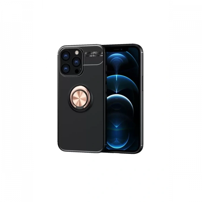 Apple iPhone 13 Pro Kılıf Range Yüzüklü Silikon - Siyah-Gold