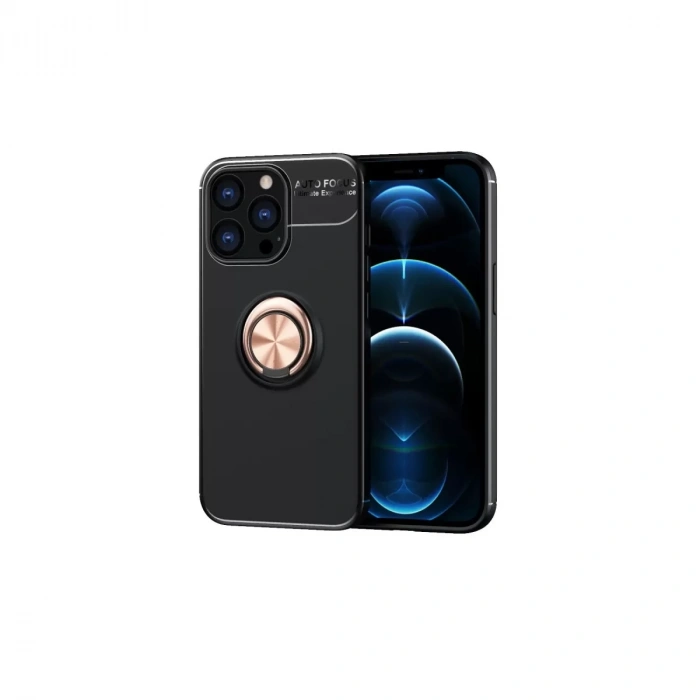Apple iPhone 13 Pro Kılıf Range Yüzüklü Silikon - Siyah-Gold