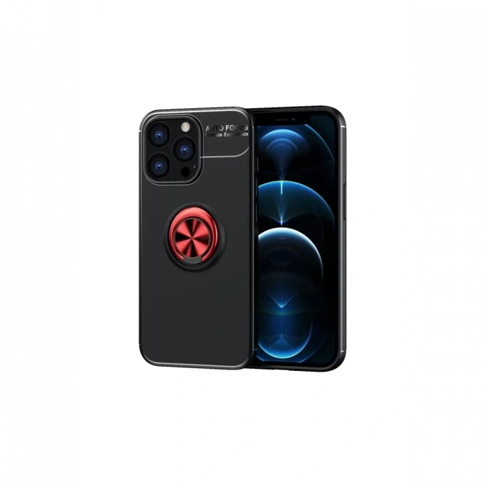 Apple iPhone 13 Pro Kılıf Range Yüzüklü Silikon - Siyah-Kırmızı
