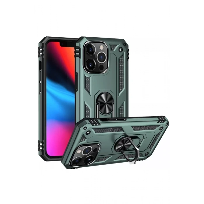 Apple iPhone 13 Pro Kılıf Sofya Yüzüklü Silikon Kapak - Yeşil