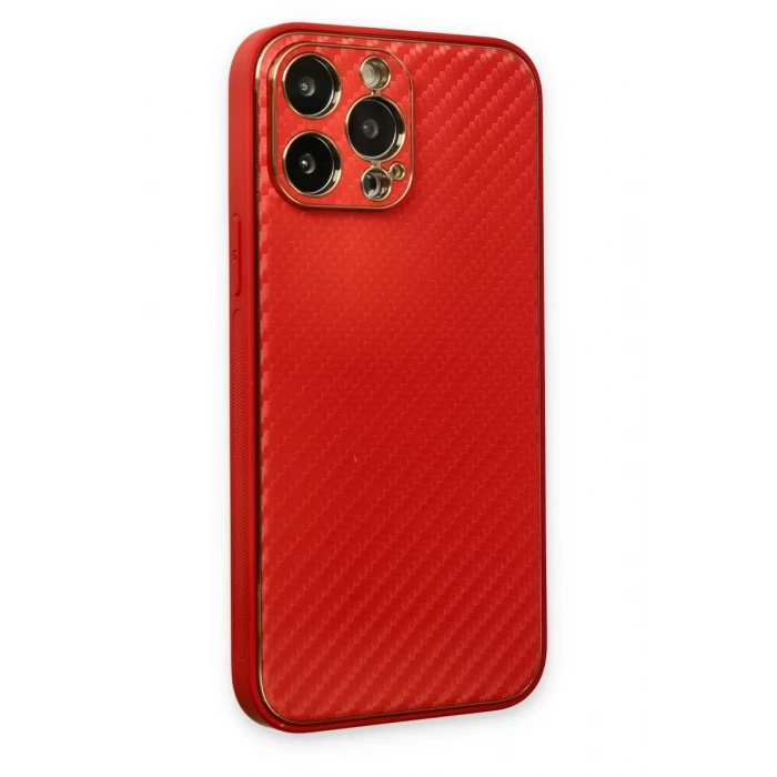 Apple iPhone 13 Pro Max Kılıf Coco Karbon Silikon - Kırmızı