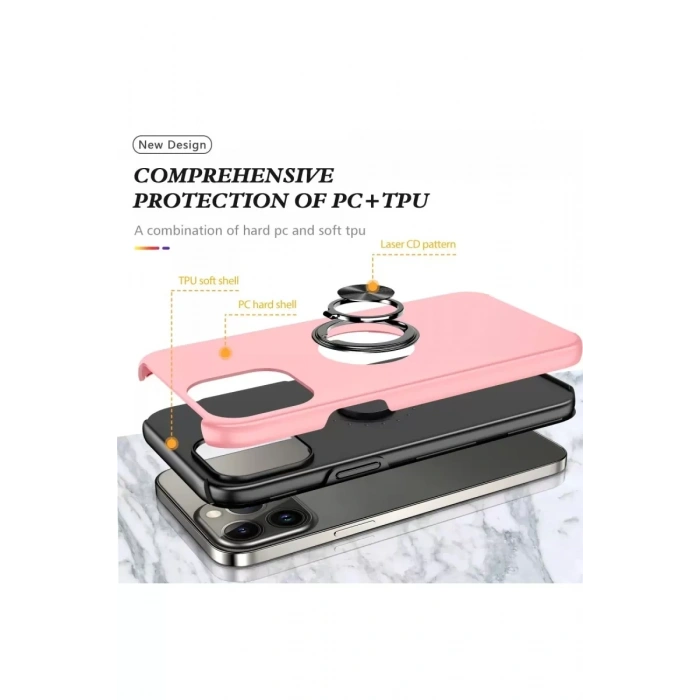 Apple iPhone 13 Pro Max Kılıf Elit Yüzüklü Kapak - Pembe