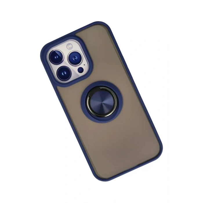 Apple iPhone 13 Pro Max Kılıf Montreal Yüzüklü Silikon Kapak - Lacivert