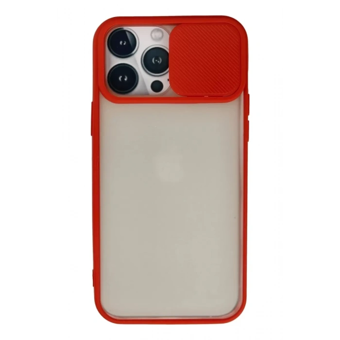 Apple iPhone 13 Pro Max Kılıf Palm Buzlu Kamera Sürgülü Silikon - Kırmızı
