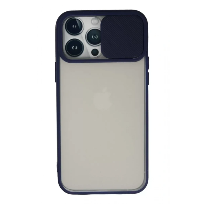 Apple iPhone 13 Pro Max Kılıf Palm Buzlu Kamera Sürgülü Silikon - Lacivert