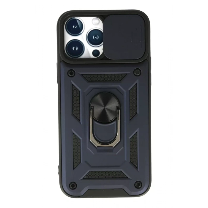 Apple iPhone 13 Pro Max Kılıf Pars Lens Yüzüklü Silikon - Lacivert