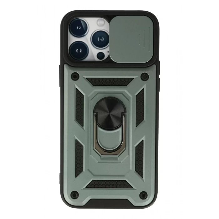Apple iPhone 13 Pro Max Kılıf Pars Lens Yüzüklü Silikon - Yeşil