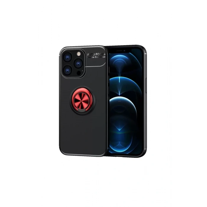 Apple iPhone 13 Pro Max Kılıf Range Yüzüklü Silikon - Siyah-Kırmızı
