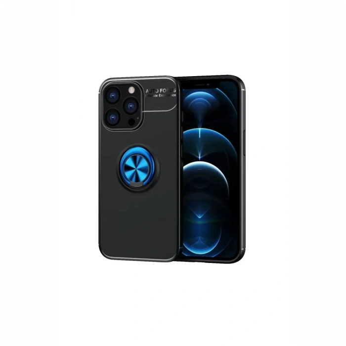 Apple iPhone 13 Pro Max Kılıf Range Yüzüklü Silikon - Siyah-Mavi