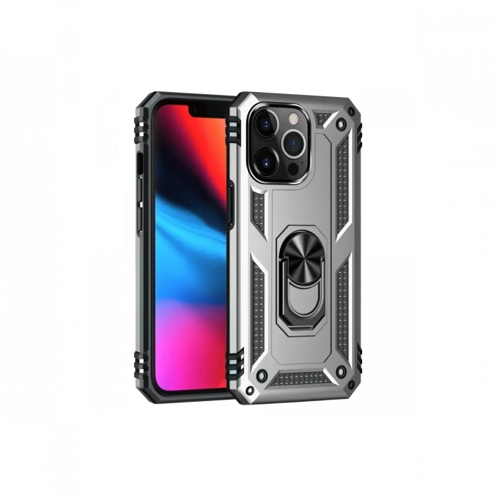 Apple iPhone 13 Pro Max Kılıf Sofya Yüzüklü Silikon Kapak - Gümüş