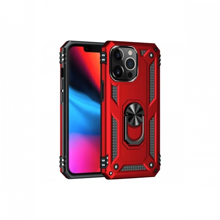 Apple iPhone 13 Pro Max Kılıf Sofya Yüzüklü Silikon Kapak - Kırmızı