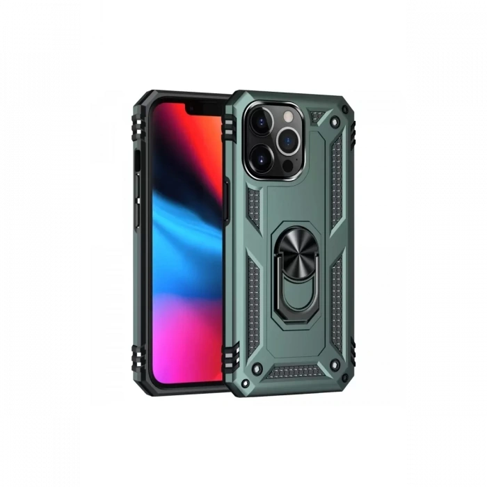 Apple iPhone 13 Pro Max Kılıf Sofya Yüzüklü Silikon Kapak - Yeşil