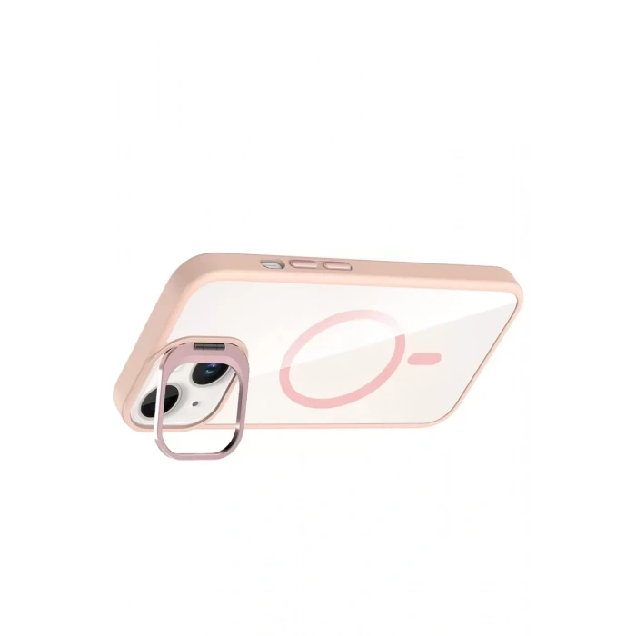 Apple iPhone 13 Remim Lensli Magsafe Standlı Kapak - Pembe