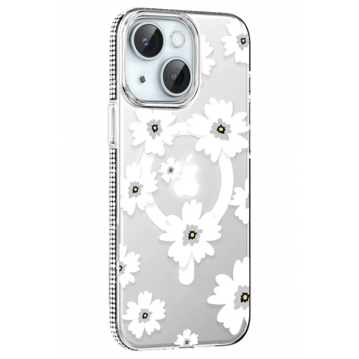 Apple iPhone 14 Floral Magsafe Kapak - Beyaz