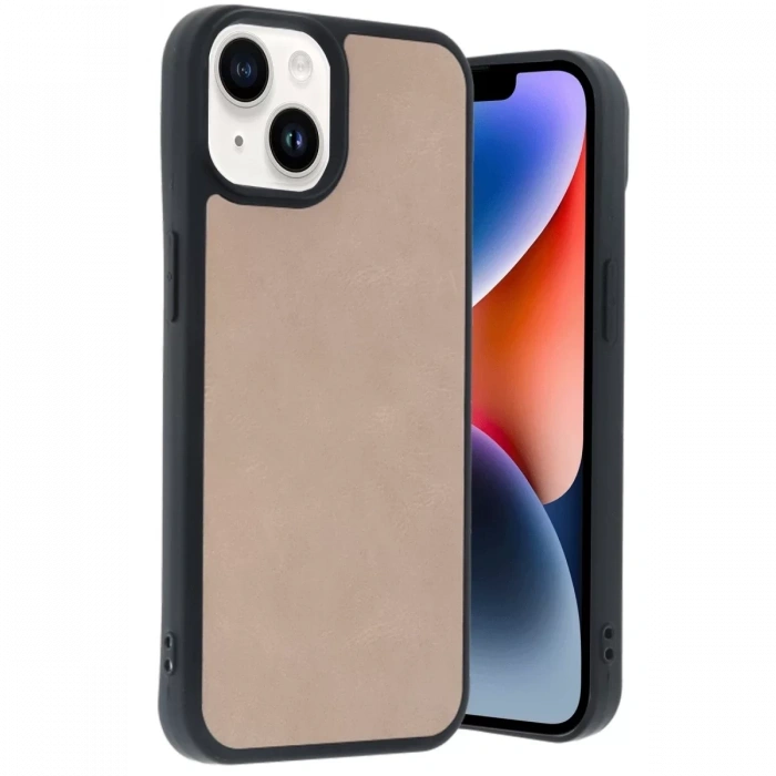 Apple iPhone 14 Kılıf Aras Deri Kapak - Pudra