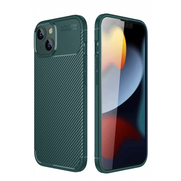 Apple iPhone 14 Kılıf Auto Focus Karbon Kapak - Koyu Yeşil