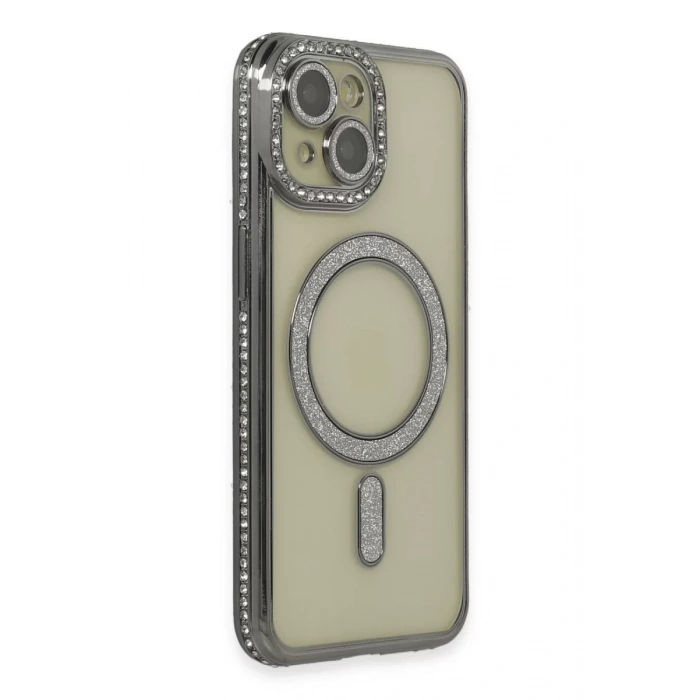 Apple iPhone 14 Kılıf Joke Simli Magneticsafe Kılıf - Gri