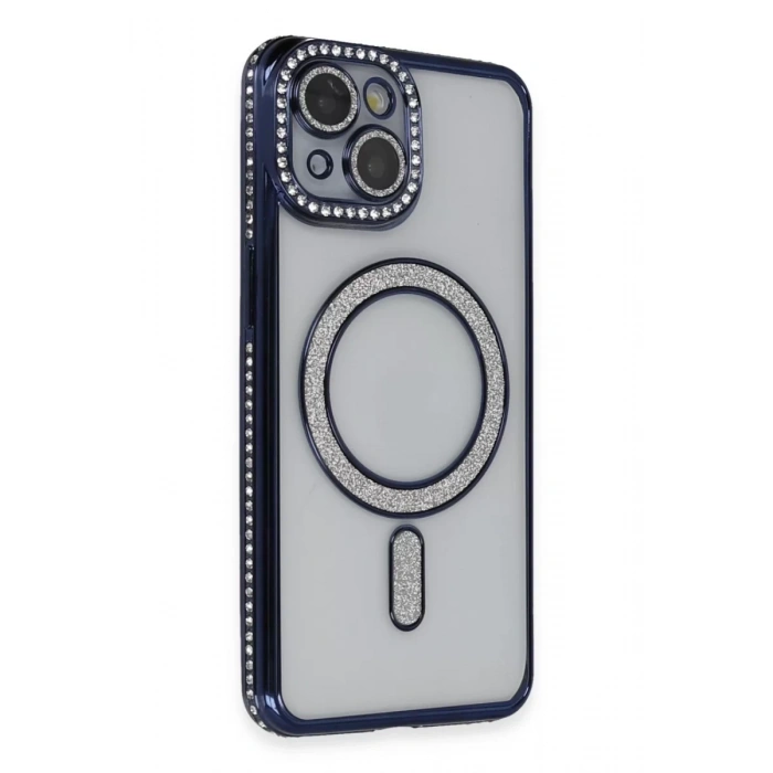 Apple iPhone 14 Kılıf Joke Simli Magneticsafe Kılıf - Lacivert