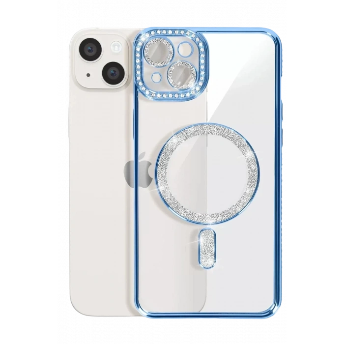 Apple iPhone 14 Kılıf Joke Simli Magneticsafe Kılıf - Mavi