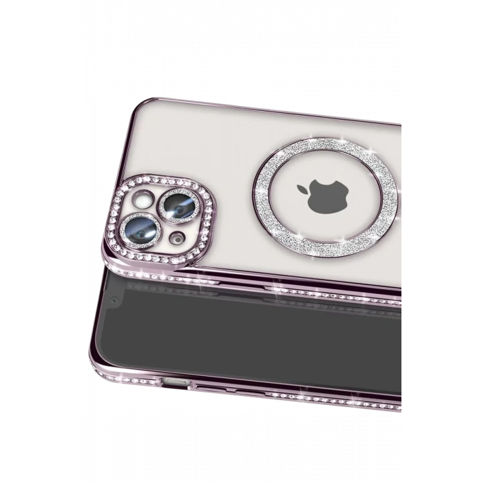 Apple iPhone 14 Kılıf Joke Simli Magneticsafe Kılıf - Pembe